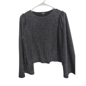 Express Silver Metallic‎ Crop top Bell Sleeves XS Going out Glam Festival